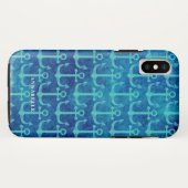 Green Anchor Pattern Blue Waterverf Case-Mate iPhone Case (Achterkant (horizontaal))