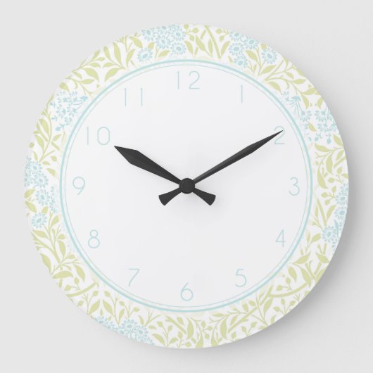 Green and Aqua Floral Damask Pattern Grote Klok (Voorkant)