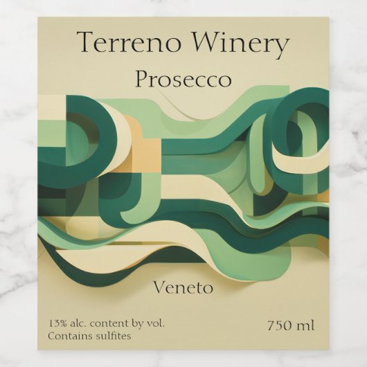 Green and beige curving forms   wijn etiket (Enkel label)
