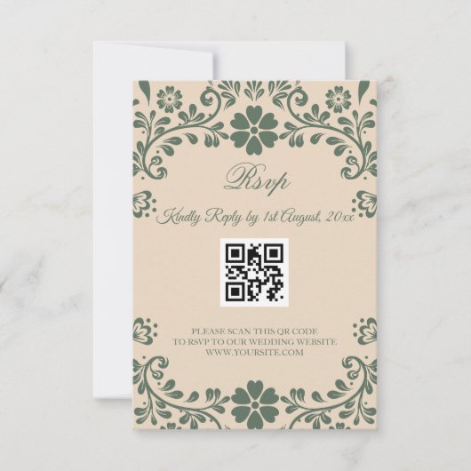 Green and Beige Greenery Wedding RSVP Kaartje (Voorkant)