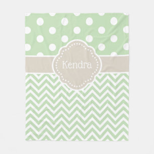 Green and Beige Polka Dot Chevron Monogram Fleece Deken