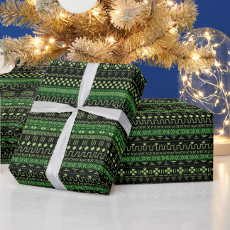 Green And Black African Pattern Wrapping Paper Cadeaupapier