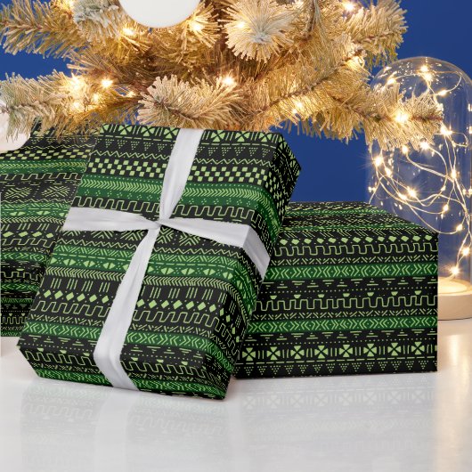 Green And Black African Pattern Wrapping Paper Cadeaupapier (Feestdagen)