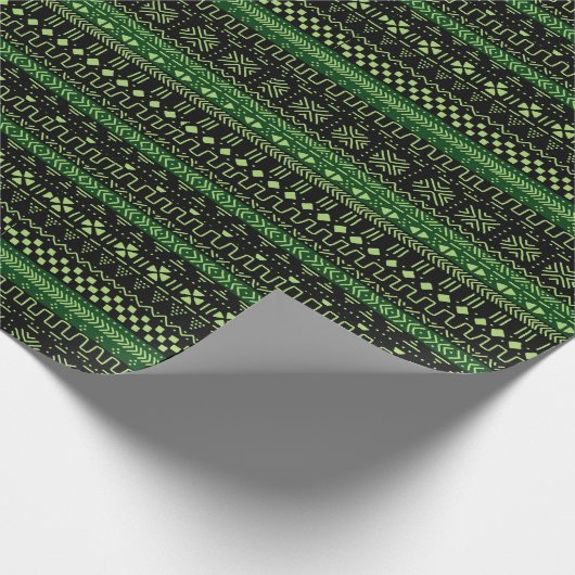 Green And Black African Pattern Wrapping Paper Cadeaupapier (Hoek)