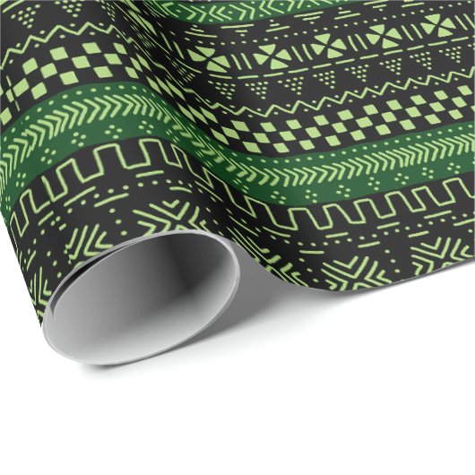 Green And Black African Pattern Wrapping Paper Cadeaupapier (Rol Hoek)