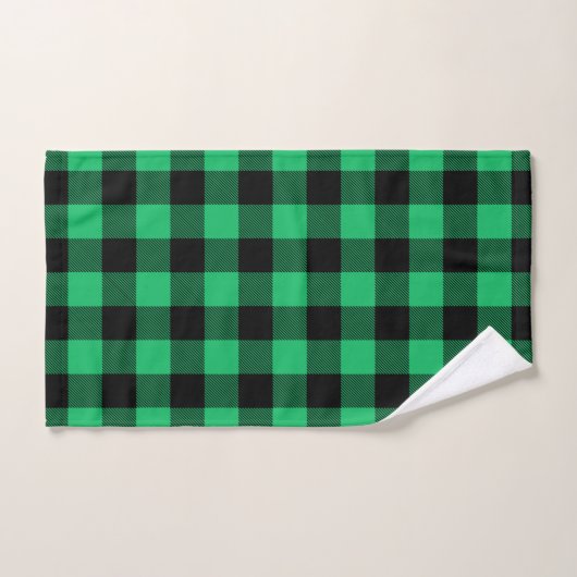 Green and Black Buffalo Check Gingham Holiday B Bad Handdoek (Handdoek)