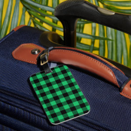 Green and Black Buffalo Check Gingham Holiday L Bagagelabel
