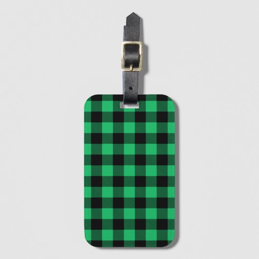Green and Black Buffalo Check Gingham Holiday L Bagagelabel (Voorkant (verticaal))