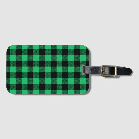 Green and Black Buffalo Check Gingham Holiday L Bagagelabel (Voorkant (horizontaal))