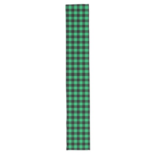 Green and Black Buffalo Check Gingham Holiday L Lange Tafelloper (Voorkant)