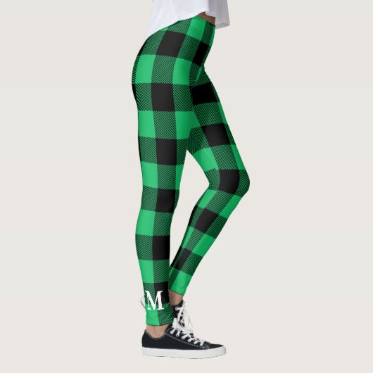 Green and Black Buffalo Check Gingham Holiday Le Leggings (Rechts)