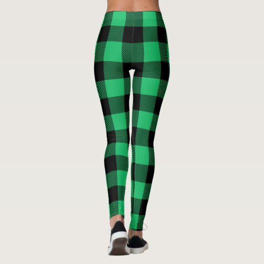Green and Black Buffalo Check Gingham Holiday Leggings (Achterkant)