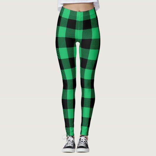 Green and Black Buffalo Check Gingham Holiday Leggings (Voorkant)