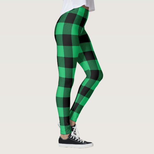 Green and Black Buffalo Check Gingham Holiday Leggings (Rechts)