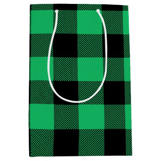 Green and Black Buffalo Check Gingham Holiday Medium Cadeauzakje (Voorkant)