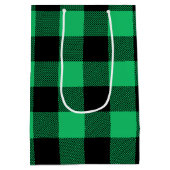 Green and Black Buffalo Check Gingham Holiday Medium Cadeauzakje (Achterkant)