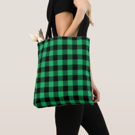 Green and Black Buffalo Check Gingham Holiday T Tote Bag