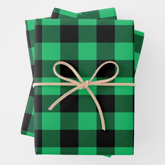 Green and Black Buffalo Check Gingham Holiday W Inpakpapier Vel (In situ)