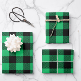 Green and Black Buffalo Check Gingham Holiday W Inpakpapier Vel