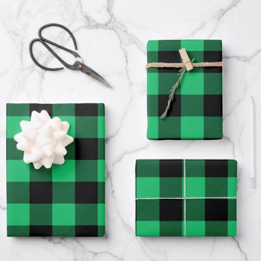 Green and Black Buffalo Check Gingham Holiday W Inpakpapier Vel (Voorkant)