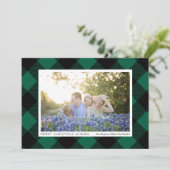 Green and Black Buffalo Check Plaid Photo Feestdagenkaart (Staand voorkant)
