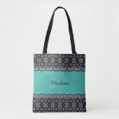 Green and Black Canvas Bag with Lace Effect Tote Bag (Voorkant)