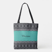 Green and Black Canvas Bag with Lace Effect Tote Bag (Achterkant)