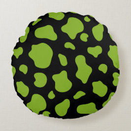 Green And Black Cow Print Decorative Pillow Rond Kussen