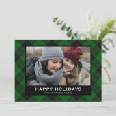 Green and Black Festive Tartan Feestdagenkaart (Staand voorkant)