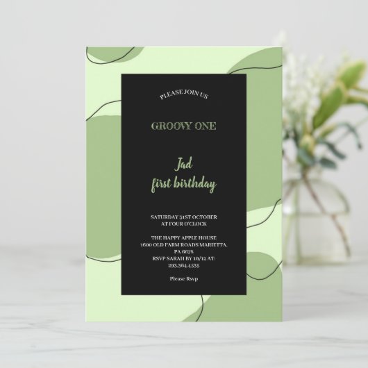 GREEN AND BLACK GROOVY INVITATION KAART (Staand voorkant)