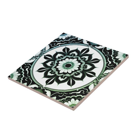 Green and Black Mandala Tile Tegeltje (Zijkant)