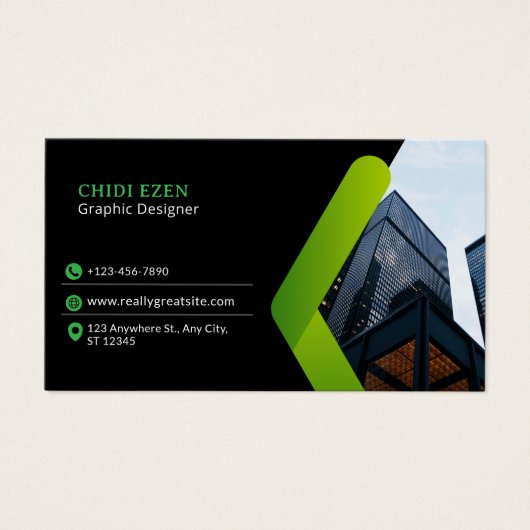Green and Black Minimalist Modern Business Card Visitekaartje (Voorkant)