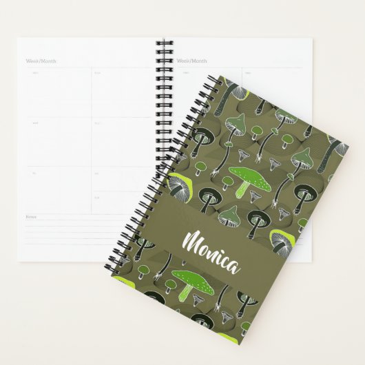 Green and black mushrooms pattern planner (Display)