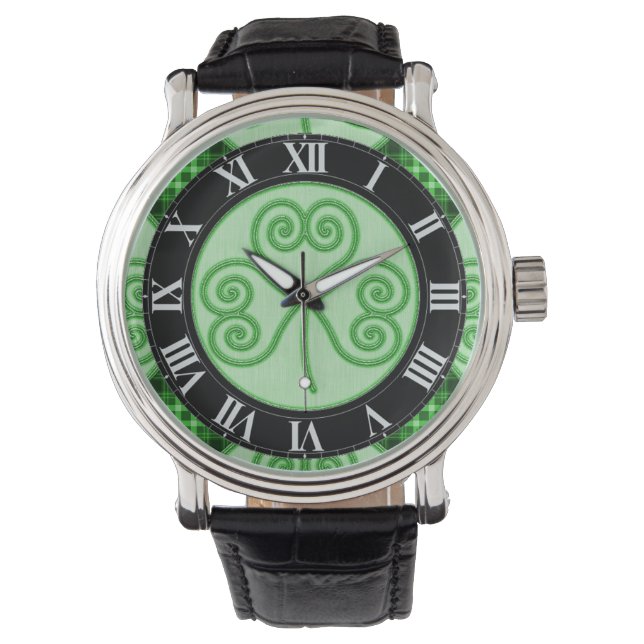 Green and Black Shamrock Wrist Watch Horloge (Voorkant)