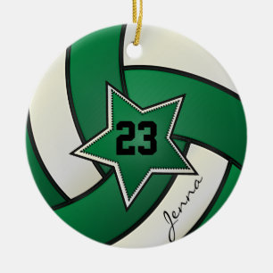Green and Black Star Volleyball Keramisch Ornament