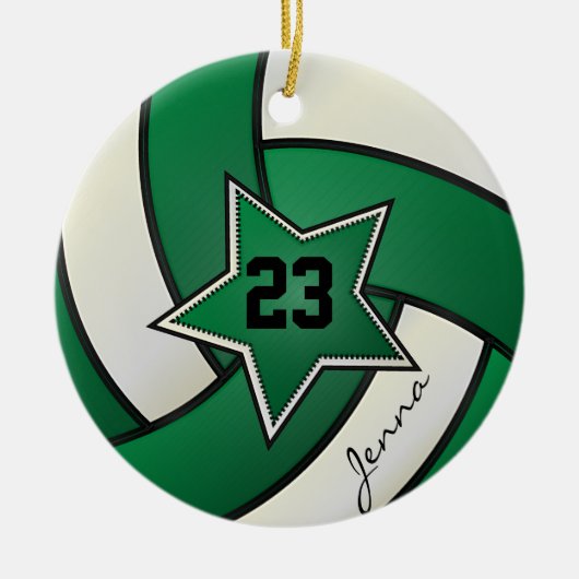Green and Black Star Volleyball Keramisch Ornament (Voorkant)