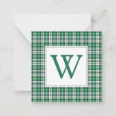 Green and Black Tartan Plaid Monogram Notitiekaartje (Voorkant)