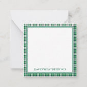 Green and Black Tartan Plaid Monogram Notitiekaartje (Achterkant)