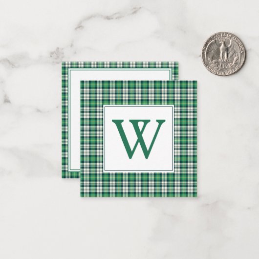 Green and Black Tartan Plaid Monogram Notitiekaartje (Voorkant / Achterkant in situ)