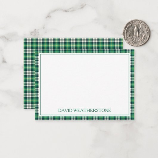 Green and Black Tartan Plaid Personalized Notitiekaartje (Voorkant / Achterkant in situ)