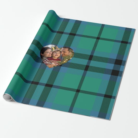 Green and Blue Classic Tartan Christmas Photo Cadeaupapier (Uitgerold)