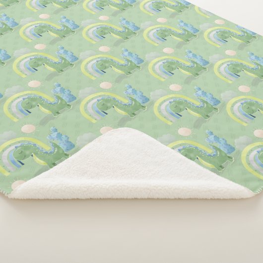 Green and Blue Dinosaur Baby Boy Sherpa Blanket Deken (3/4)
