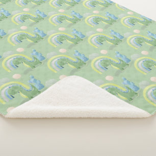 Green and Blue Dinosaur Baby Boy Sherpa Blanket Sherpa Deken