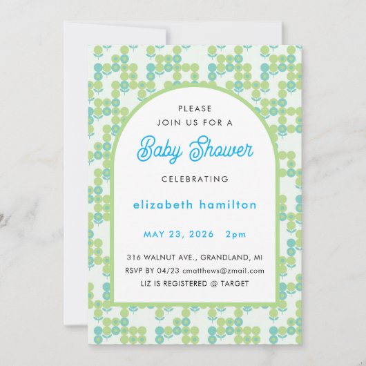 Green and Blue Dots Modern Baby Shower Invitation Kaart (Voorkant)