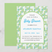 Green and Blue Dots Modern Baby Shower Invitation Kaart (Voorkant / Achterkant)