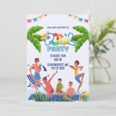 Green and Blue Illustrative Pool Party Kaart (Staand voorkant)