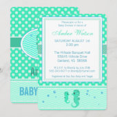 Green and Blue Seahorse Baby shower Invitation Kaart (Voorkant / Achterkant)