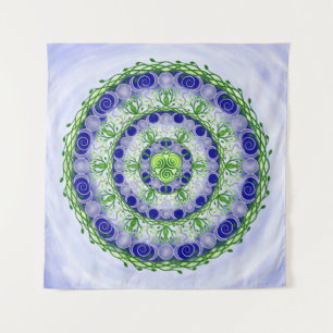 Green and Blue Triple Moon Goddess Mandala Wandkleed