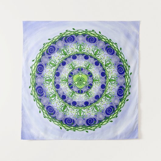 Green and Blue Triple Moon Goddess Mandala Wandkleed (Voorkant)