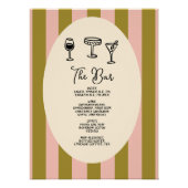 Green and Blush Pink Striped “Drinks Menu” Wedding Perfect Poster (Voorkant)
